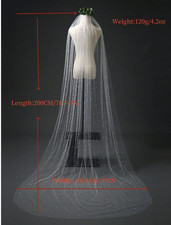 Cathedral Bridal Veil with Pearls White Wedding Veil w/ Comb 200cm NEW