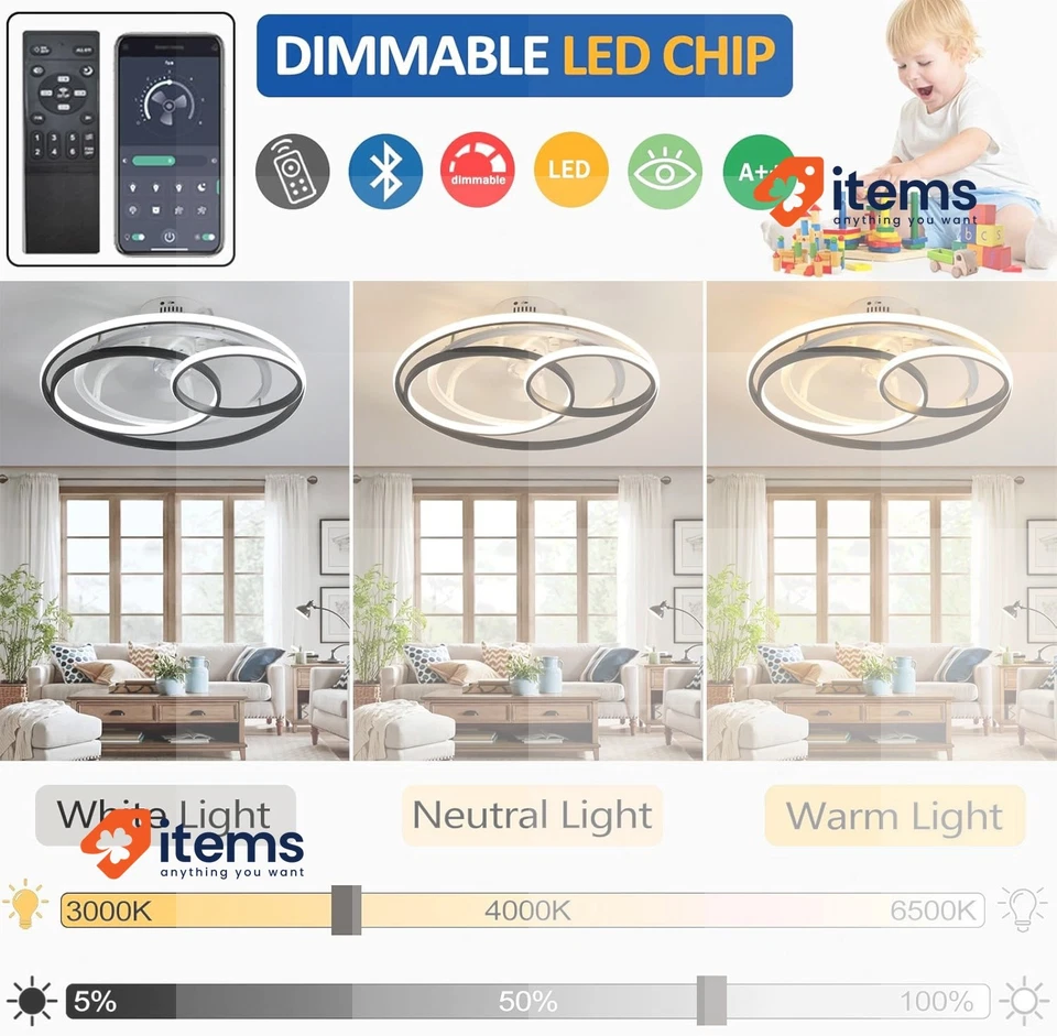 Ventilador De Techo Moderno Creativo Con Luz Y Control Remoto Regulable - Imagen 3 de 4