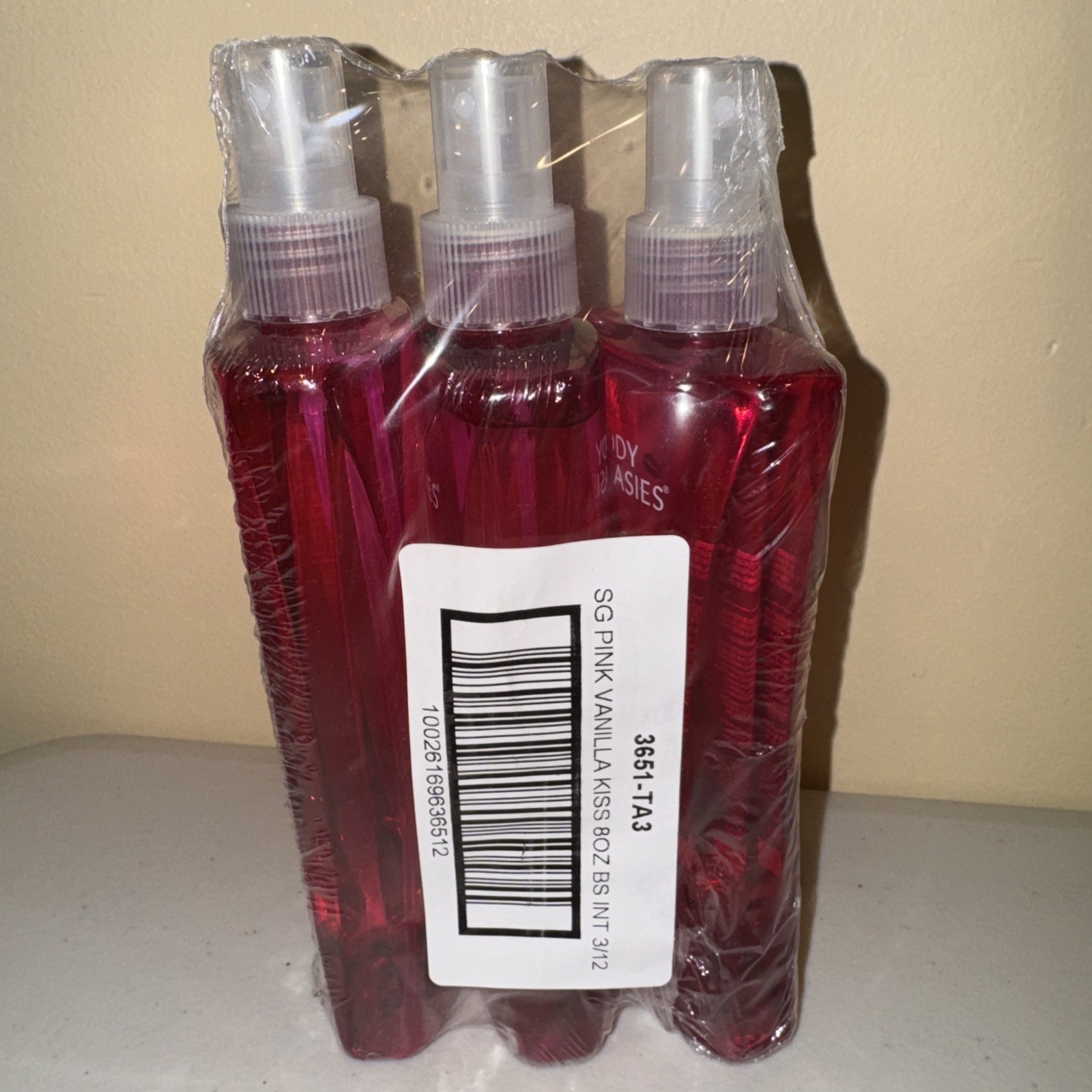 3 Bottles (8 fl oz each) Body Fantasies Pink Vanilla Kiss Fragrance Body Spray