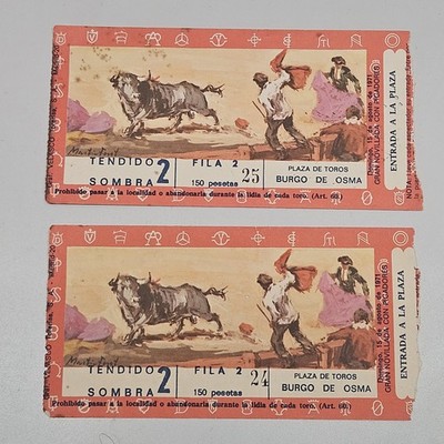 2 Vintage 1971 Spanish Bullfight Ticket Stubs Soria Burgo de Osma Ephemera Spain
