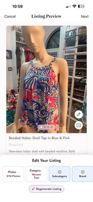 LILLY PULITZER Rogan She Sells Shells Silk Halter Top- Small -Stud Beach Resort