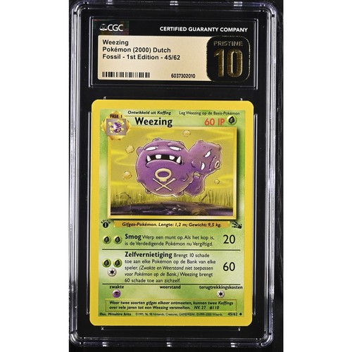 CGC 10 PRISTINE Weezing 1st Edition 45/62 Pokémon 2000 Dutch Fossil (PSA/BGS)
