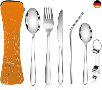 6-Piece Portable Camping Cutlery Set, 304 Stainless Steel Cutlery Sets, Camping