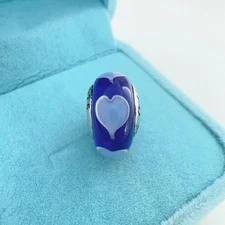 Authentic 925 Silver Core Dark Blue Murano Glass European Charm