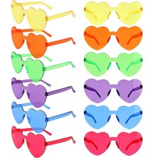 Heart Shaped Retro Sunglasses Set 12 Pack Translucent Colorful Party Glasses