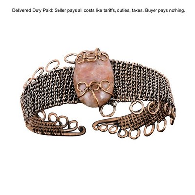 Valentines Sale Copper Oval Natural Sunstone Christening Sister Engagement Cuff