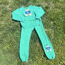 Bordeaux 1980s Women's Green Sweatsuit Set Bear Applique Size L