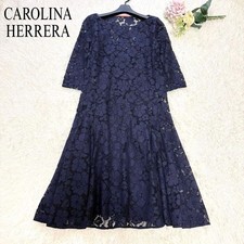 Carolina Herrera Floral Lace Dress Size 2 Navy Inner Included 98cm Length