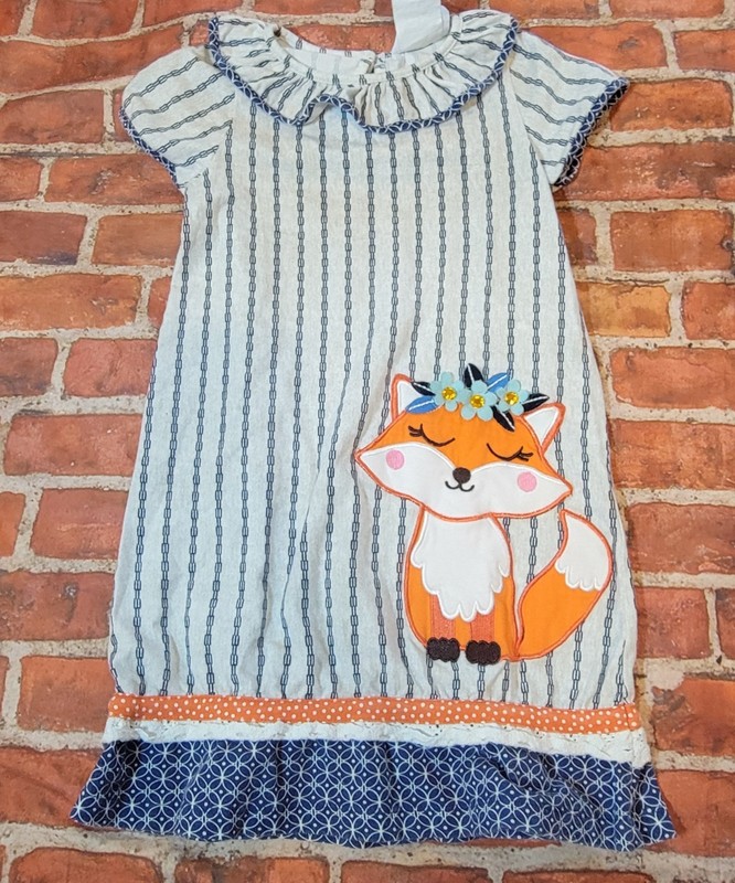 Girls Counting Daisies Dress Size 6 Striped Fox Applique Whimsical Sundress fall