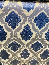 Blue Luxury Damask Jacquard Upholstery Fabric By Yard