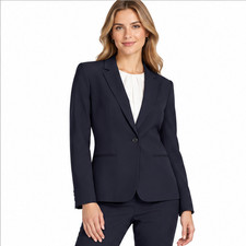 Calvin Klein Womens Petite Blazer 10P Navy One Button Tailored Career Workwear