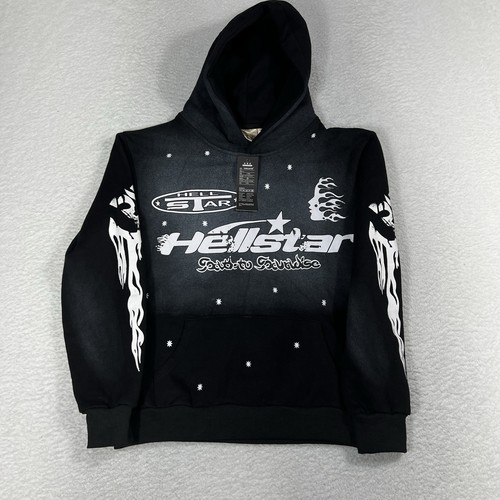 (brandneu) Hellstar Retro lockeres Kapuzenpullover schwarz (Größe Medium) Sterne - Bild 8 von 10