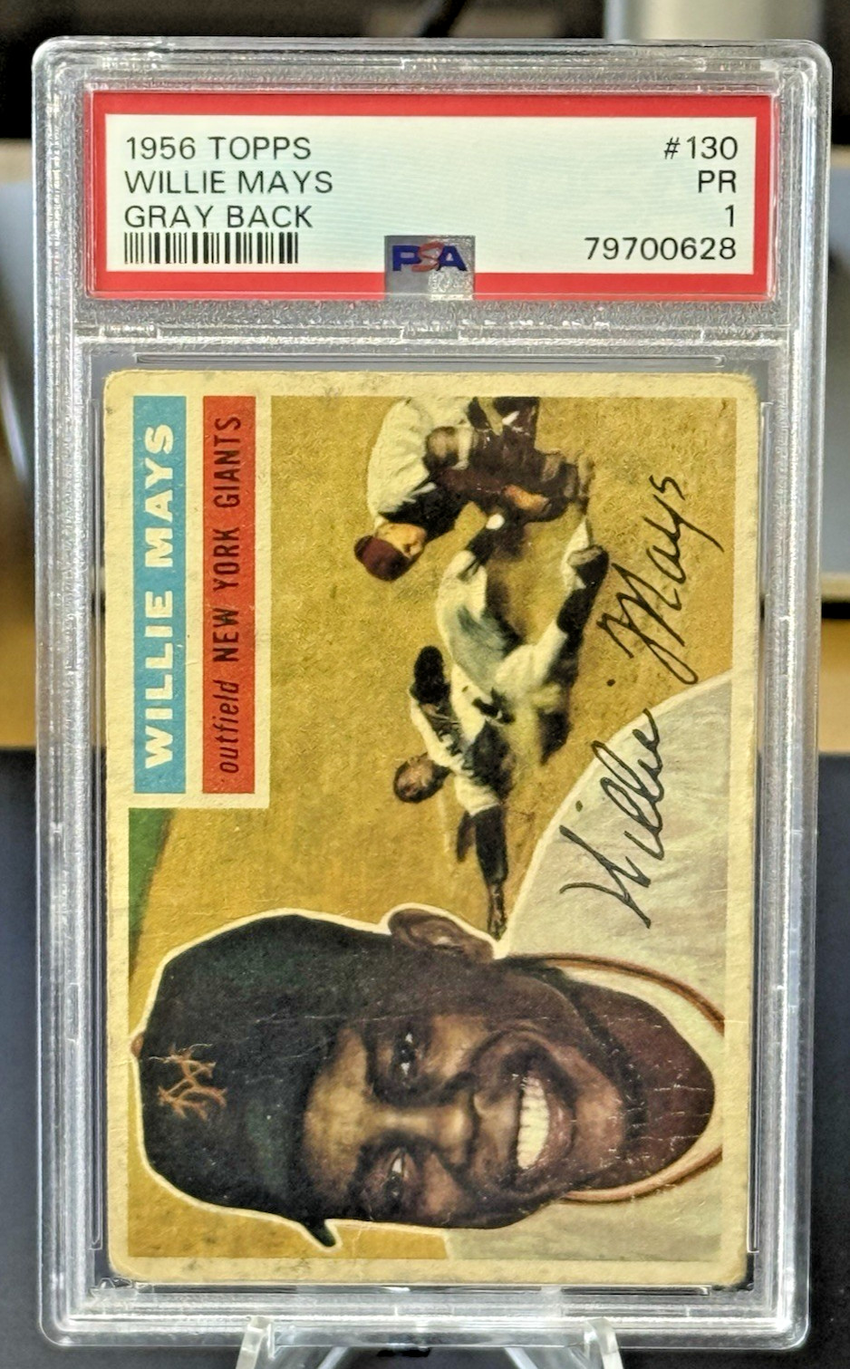 1956 Topps # 130 WILLIE MAYS PSA 1 PR Gray Back HOF NY Giants Well Centered