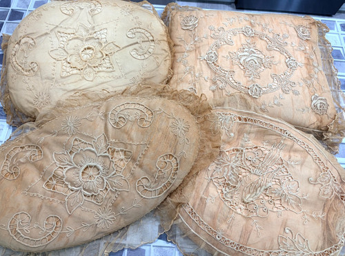 4 Antique Victorian Pillows Tambour Mesh Lace Cupid Pillow Co Brooklyn NY
