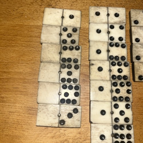 Antique Vintage Ebony & Bone & Brass Domino 37 Bone And Wood spares incomplete  - Picture 2 of 9