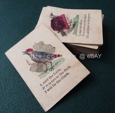 1860s antique victorian COCK ROBIN PLAYING CARDS game hand colored art