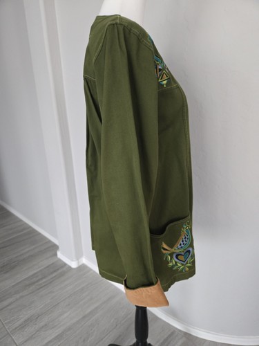 Bob Mackie Wearable Art To Wear Boho Embroidered Jacket Pea Green Multi Sz M - Picture 7 of 15
