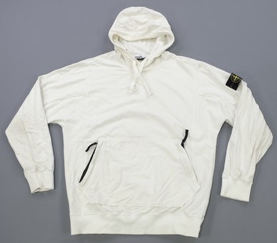 Rare STONE ISLAND Zip Pocket Pullover Hoodie Sweatshirt Streetwear White Size XL