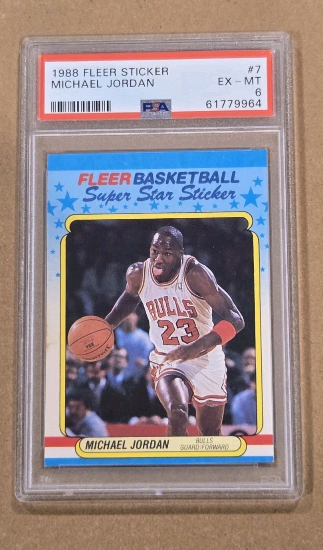 1988 FLEER STICKER #7 MICHAEL JORDAN PSA 6 EX-MT