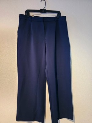 DKNY Women's Sz 16 Navy Solid High Rise Wide Leg Stretch Office Dress Pants NWT