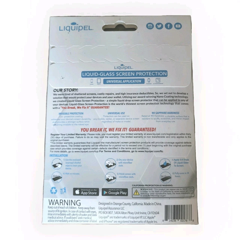Protección Pantalla Vidrio Líquido Liquido Liquipel Aplicación Universal Todos los Teléfonos Tabletas Foto 2 de 2