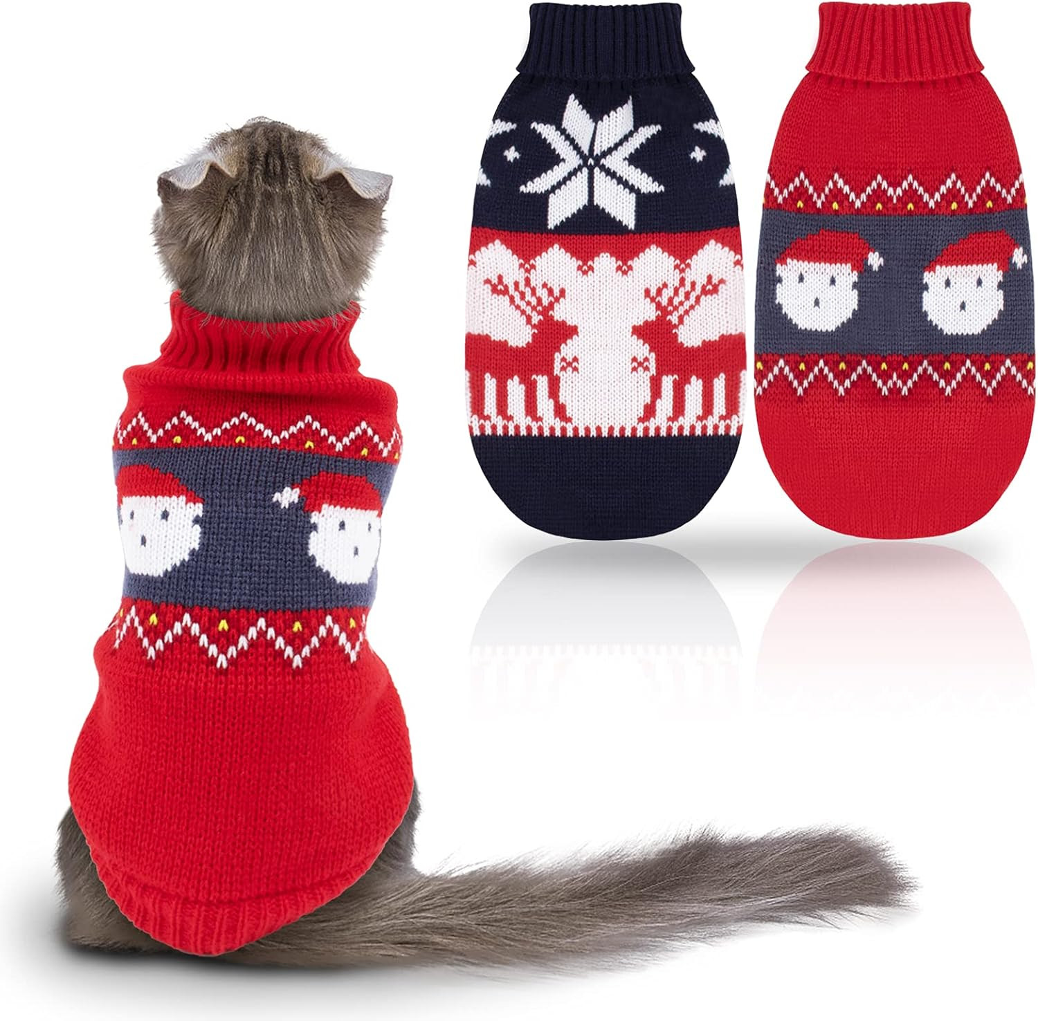 2 Maglioni per Gatti Di Natale, Cuccioli, Maglione Lavorato a Maglia, Motivo Nat