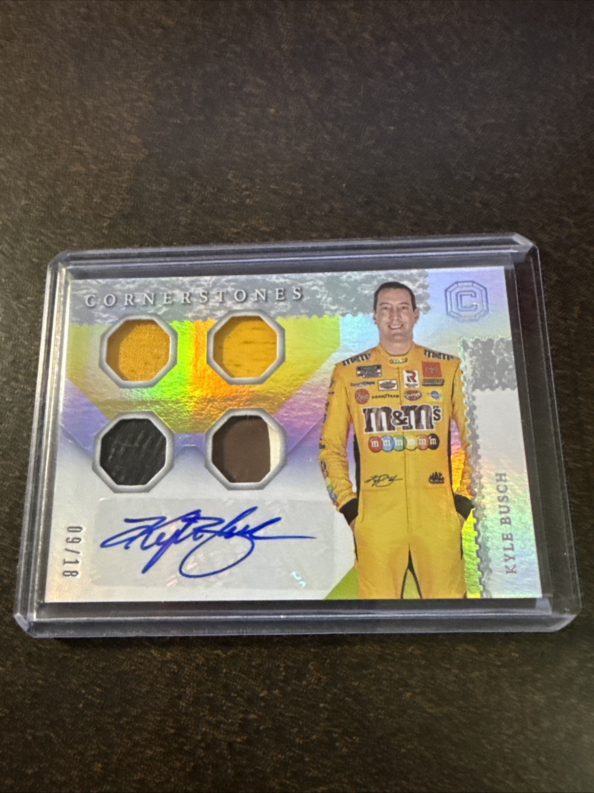 Kyle Busch #CMS-KY Racing Cards 2021 Panini Chronicles NASCAR Cornerstones Materials Signatures trading card — raw and PSA graded price guide