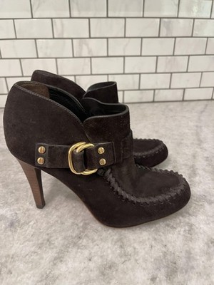 Tory Burch Belen Booties Womens 7.5 Brown Suede Ankle Stiletto Heels Booties