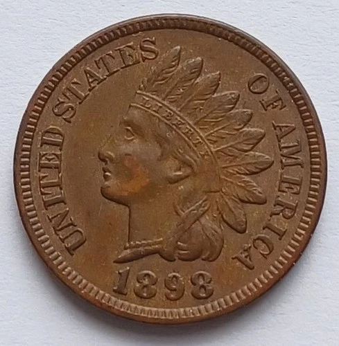 1898 Indian Head Cent AU, Better Grade Penny 1C coin