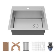 Karran USA WSTMSB2533-PK1 Fusion 25" Drop In Single Basin - Satin Brushed