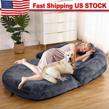 Giant Foldable Dog Bed for Humans Washable Faux Fur Cover Dark Grey