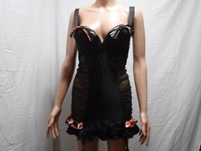Victoria  s Secret Black Satin Laced Cupped Mini Slip Dress Size 34B Lingerie 36C