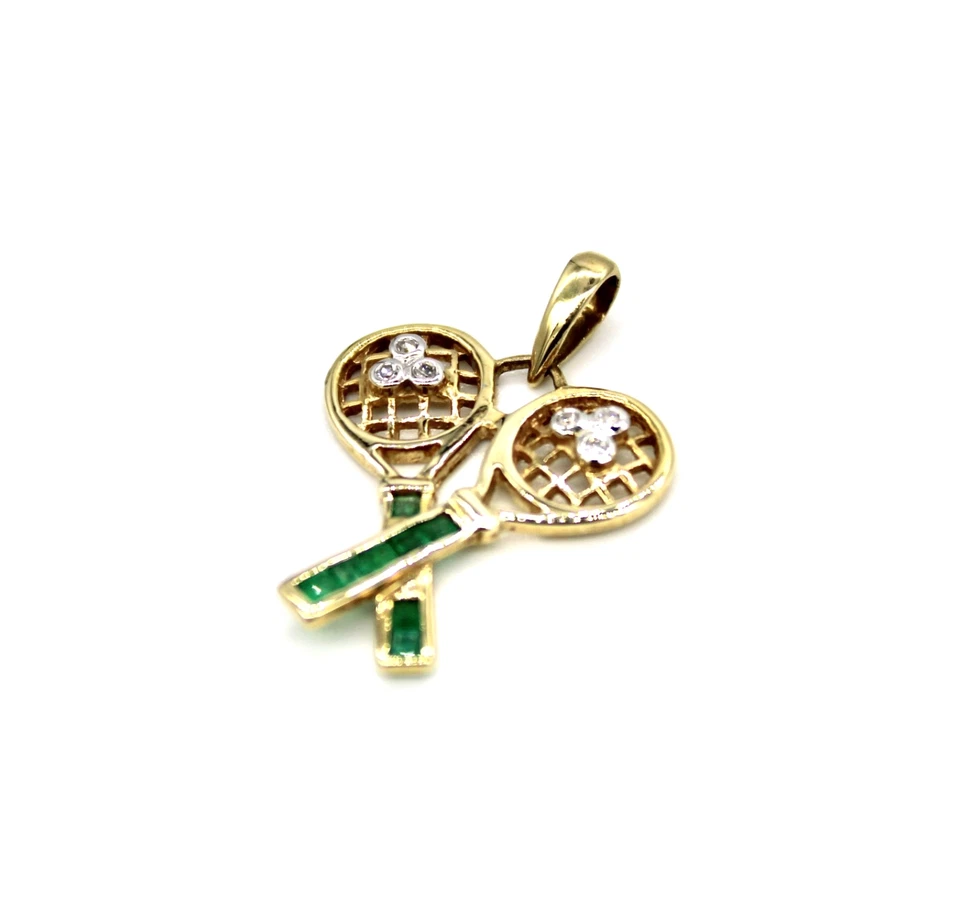 Anhänger 585 Gelbgold Tennisschläger Smaragd Diamant Tennis Gold - Bild 4 von 4