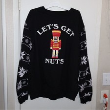 Black Nutcracker Men's Sweater 2 XL Size Lets Get Nuts Good Condition Holiday