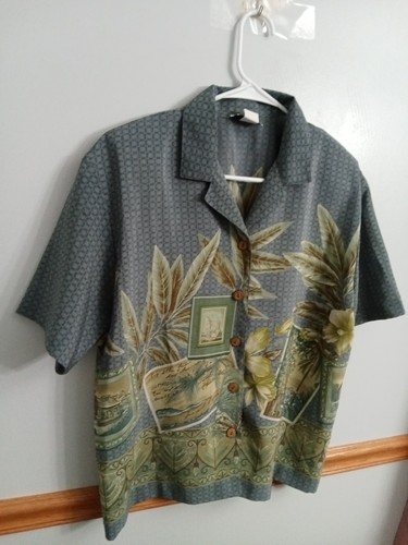 Vintage Tag Womens Floral Tropic Hawaiian Button Up Shirt Shoulder Pads Size PL - Picture 3 of 12