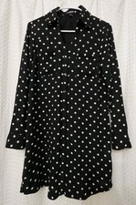 Express Black White Polka Dot Shirt Dress Long Sleeve Petite Small