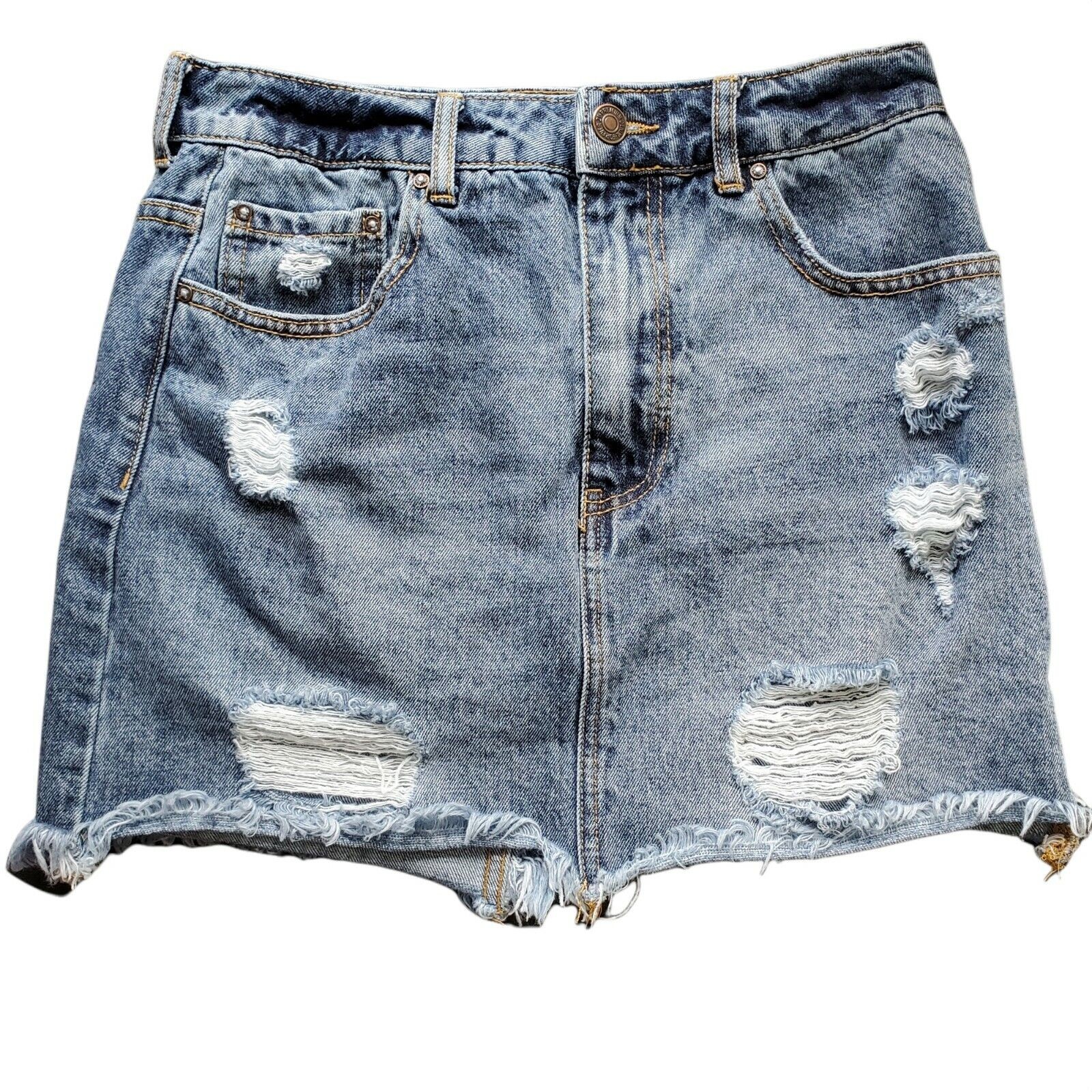 Forever 21 Distressed Denim Mini Skirt Size 26 Destroyed Sho