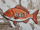 VINTAGE FISHING PORCELAIN SIGN OLD BAIT SHOP SNAPPER FISH TACKLE SPORTING SHOP