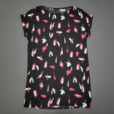 MNG Dress Womens Medium M Short Cuffed Sleeve A Line Knee Length Geometric Black