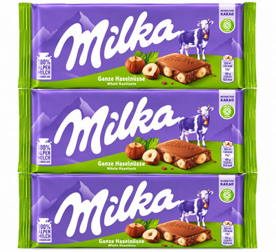 Milka Whole Hazelnuts Alpine Milk Chocolate 100g x3 Bars Set of 3