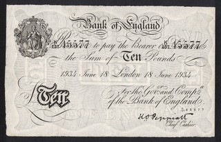 GB KGV PEPPIATT B242 WHITE £10 TEN POUNDS BANKNOTE OPERATION BERNHARD