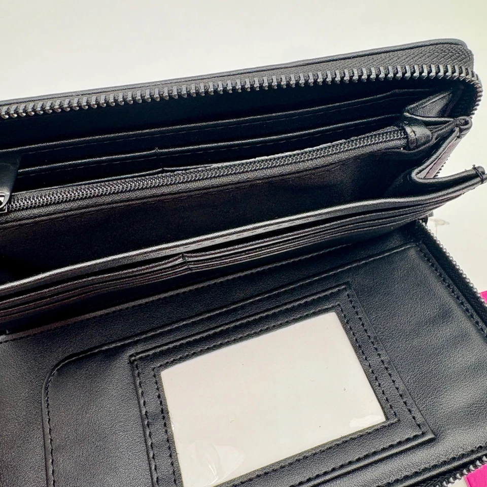 Muñequera billetera Betsey Johnson murciélago negro tachonado cremallera alrededor punk gótico nueva sin etiquetas Foto 3 de 4