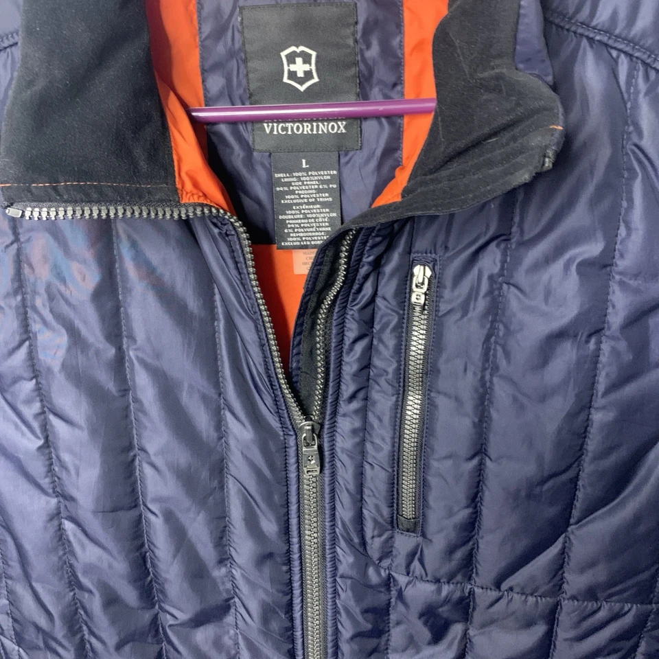 Victorinox Puffer Vest Full Zip Quilted Lightweight Navy Black Orange Large - Image 3 of 4