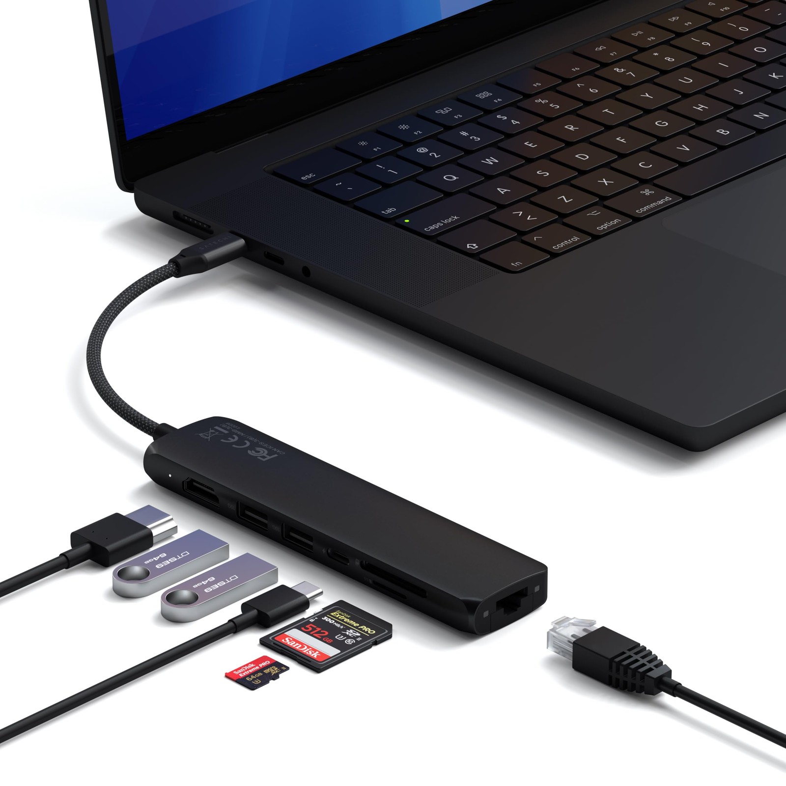 SATECHI 7-in-1 USB C Hub Slim Plus Multiport Adapter with Ethernet, HDMI 4K@60Hz