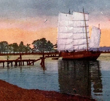 Antique Postcard DB Japanese The Ferry Place Monju Sakai Funato Mibun