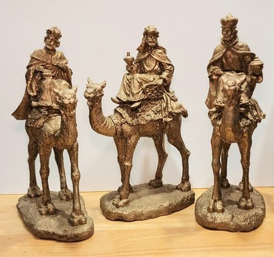 AFD HOME Christmas Nativity, 3 Kings Wiseman, Resin Figurines 14'' Gold Tone