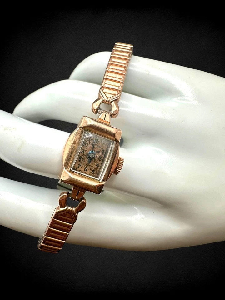 Antique 14kt Solid Rose Gold Women's Bulova Wind Up Watch Works Art Deco - Image 4 of 4