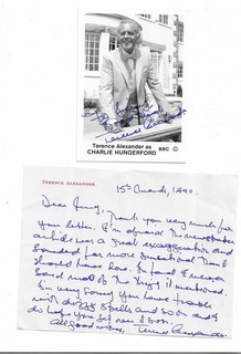 Terence Alexander. Actor. Signed Bergerac Cast Card Handwritten Signed Note