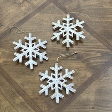 Rustic 3D Snowflakes Christmas Ornaments Farmhouse Brushed Painted Metal Lot-3