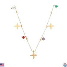 Non-Tarnish Gold Flower Necklace | 18K PVD Plated Beaded Design | Dainty Jewelry